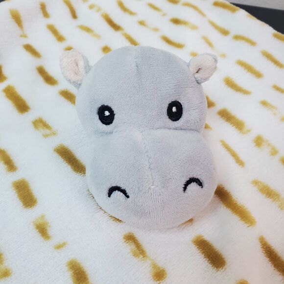 Lila And Jack Gray Hippo Security Blanket Lovey Golden Stripes Plush Baby Toy - Picture 4 of 7